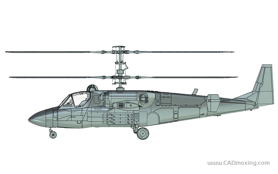 CAD模型网卡-52俄罗斯ka-52武装共轴直升机武装三维模型