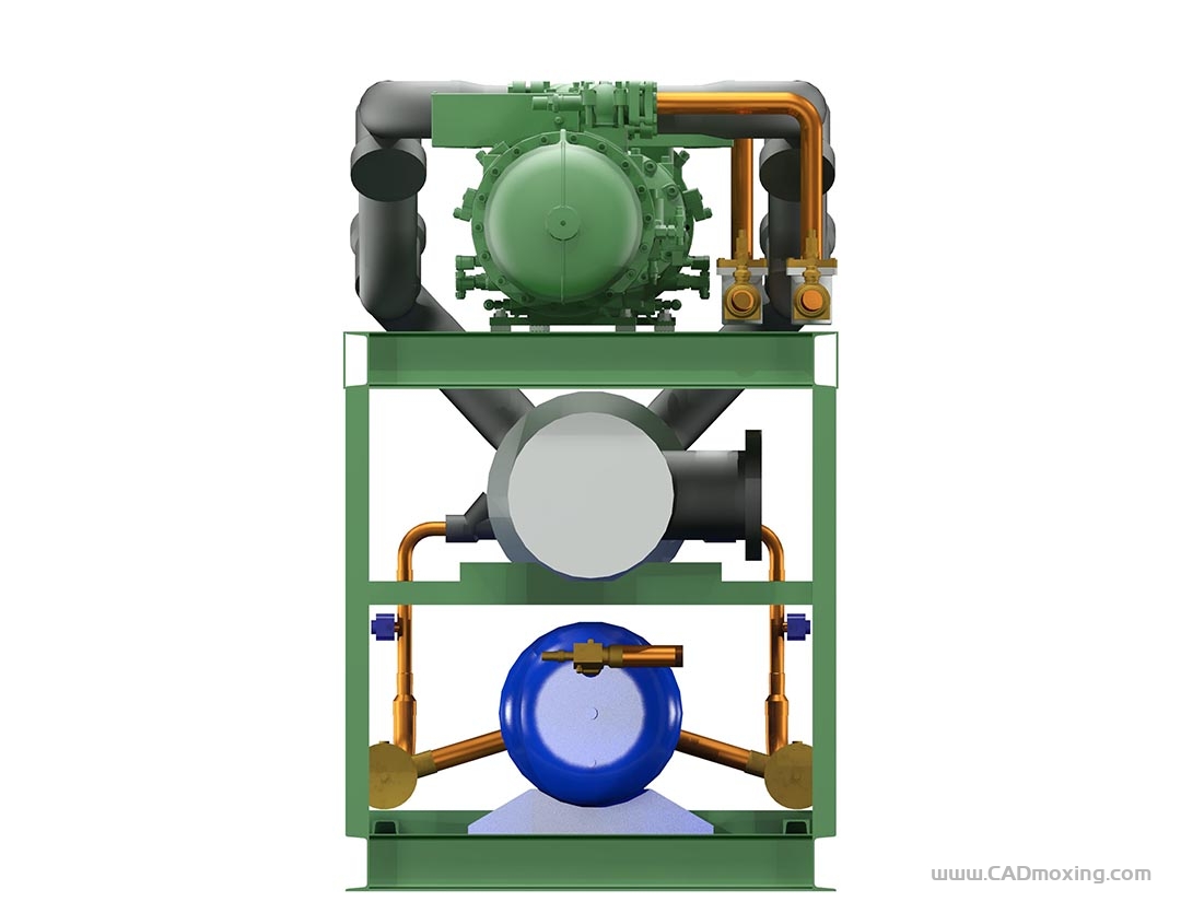 CAD模型网螺杆式CO2二氧化碳压缩机上的冷水机组三维模型