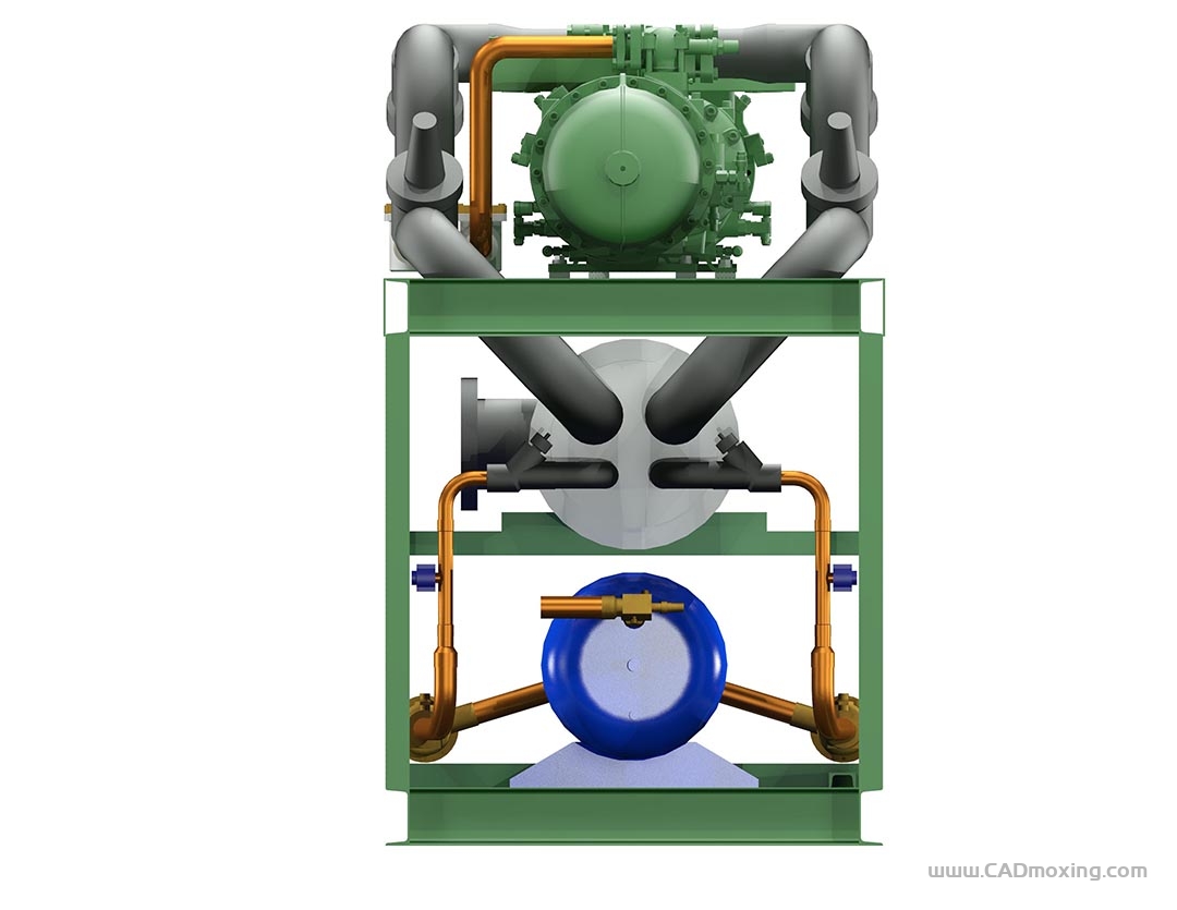 CAD模型网螺杆式CO2二氧化碳压缩机上的冷水机组三维模型