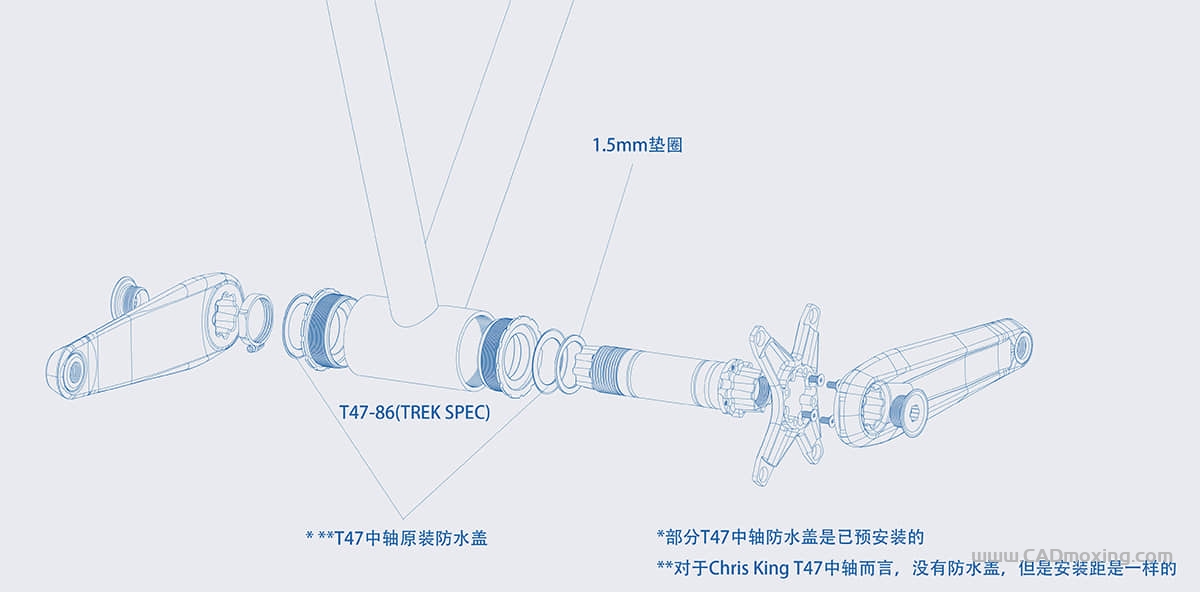 CAD模型网自行车中轴轴承 PF30 4130 BSA30 T47三维模型