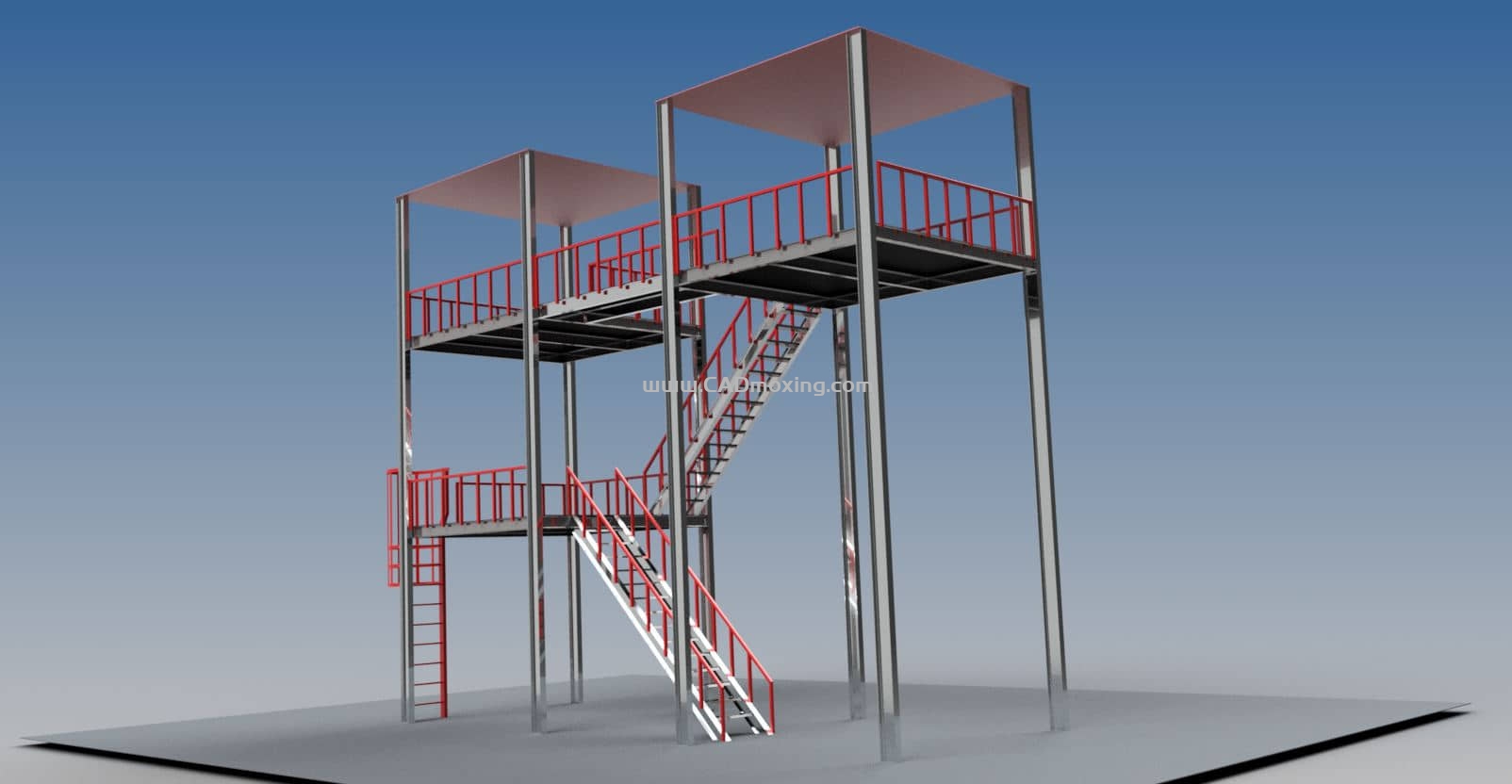 CAD模型网钢结构焊接两级平台楼梯三维模型