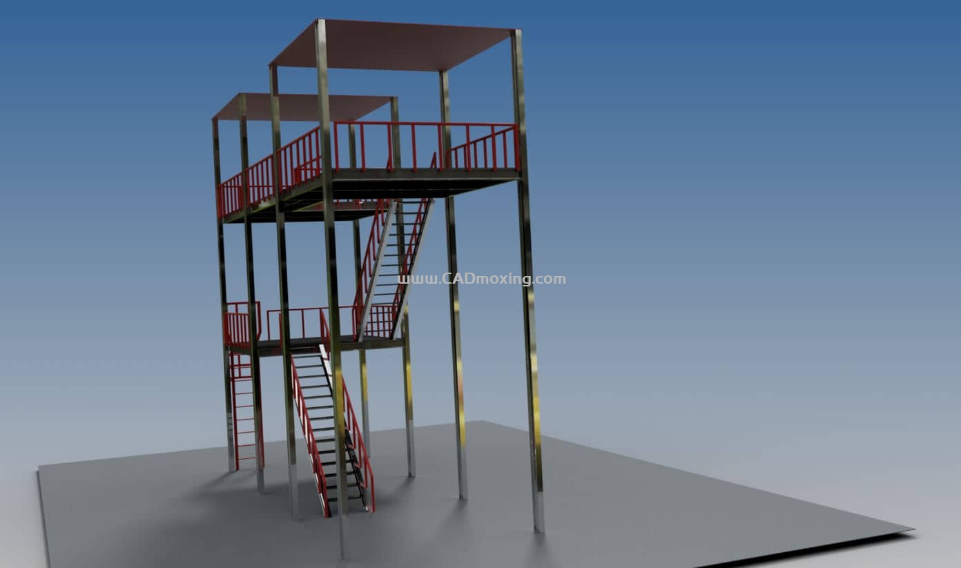 CAD模型网钢结构焊接两级平台楼梯三维模型