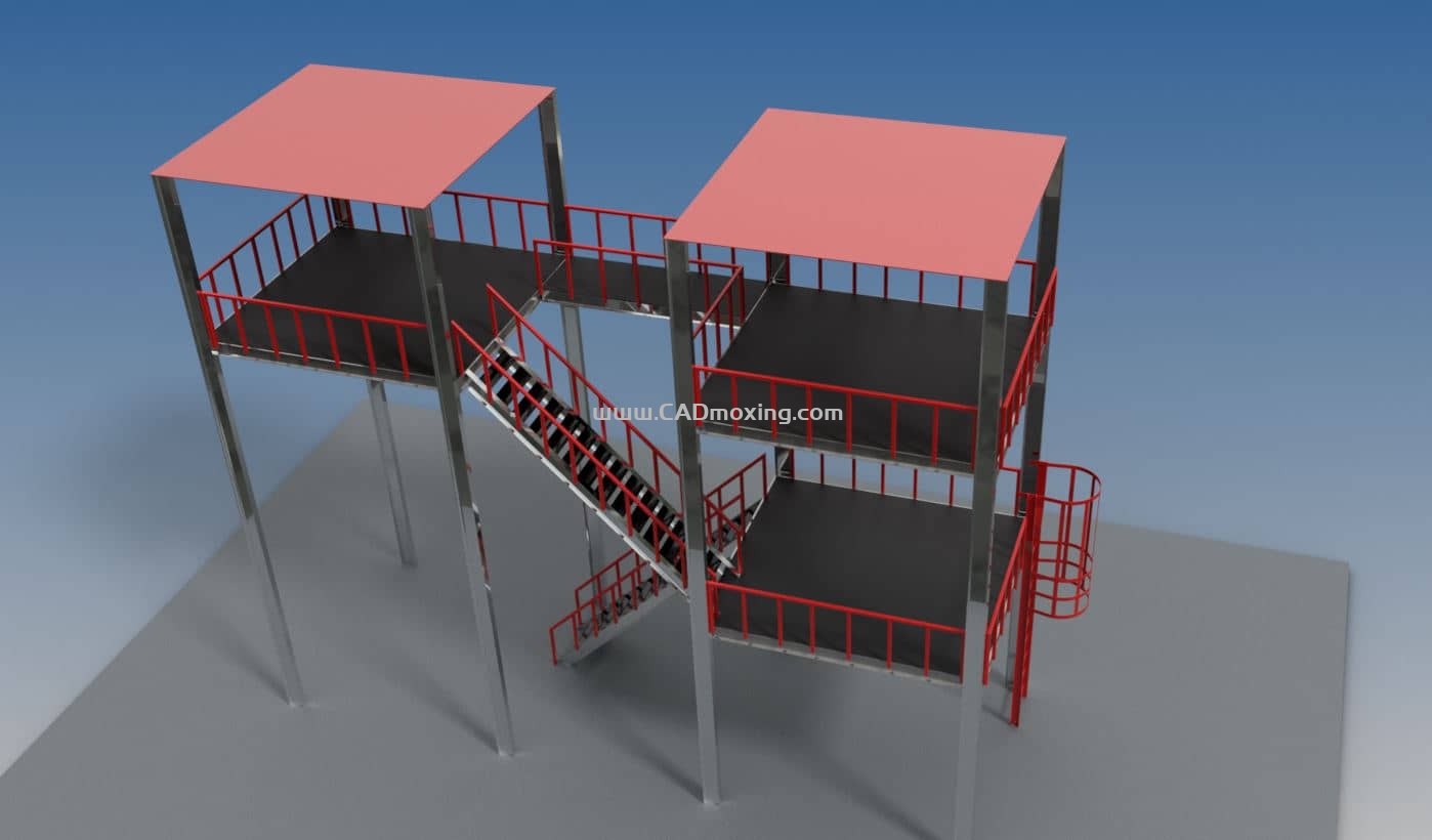 CAD模型网钢结构焊接两级平台楼梯三维模型