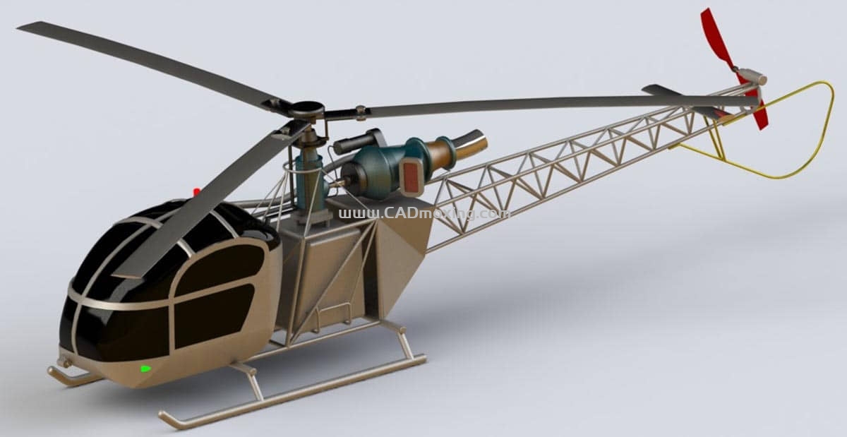 CAD模型网法国军用飞机Alouette II直升机模型三维模型