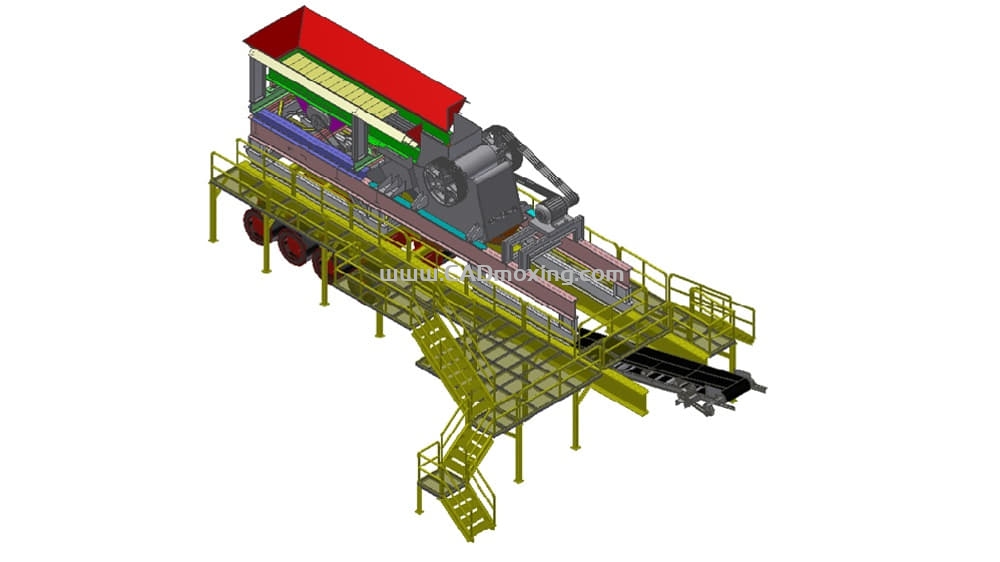 CAD模型网钢结构楼梯平台颚式破碎机三维模型