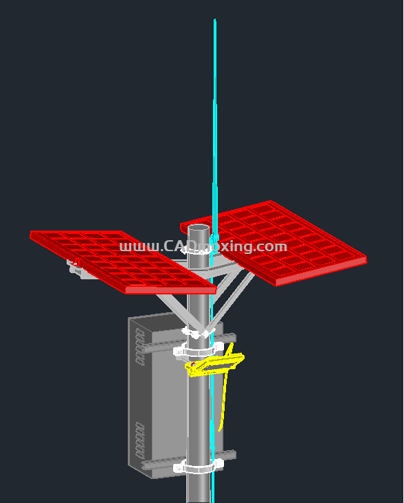 CAD模型网水泥杆式道路太阳能LED灯钢结构支架三维模型