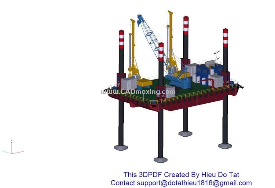 CAD模型网40米自升式海上石油开采钢结构平台（3DPDF格式）三维模型