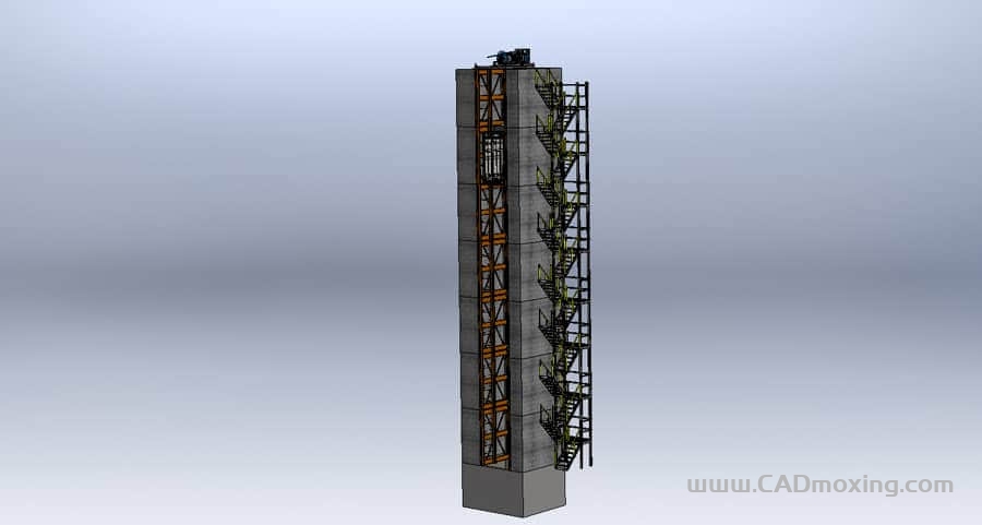 CAD模型网一部9层钢结构垂直电梯井设计方案三维模型