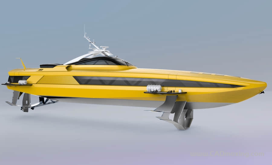 CAD模型网高速水面漂浮飞行快艇船三维模型