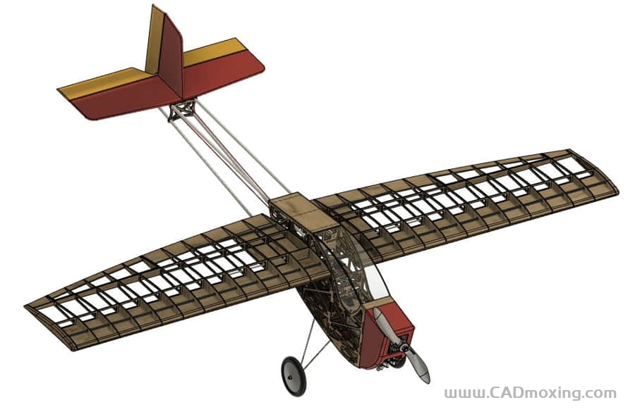 CAD模型网木制固定翼螺旋桨飞机遥控无人机航模三维模型