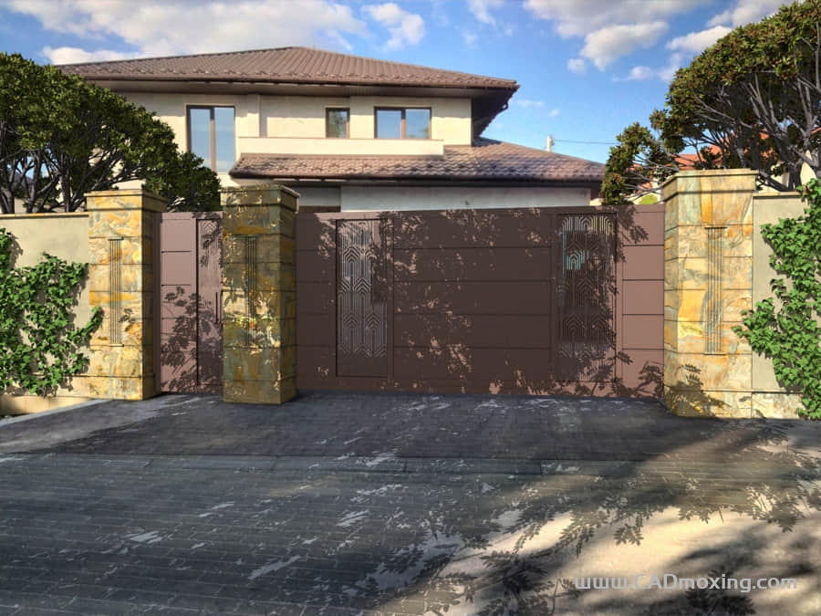 CAD模型网庭院围墙入户大门设计三维模型 CAD模型网庭院围墙入户大门设计三维模型