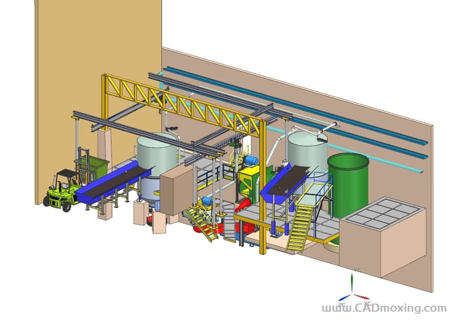 CAD模型网造纸厂碎浆机处理生产线设计方案三维模型