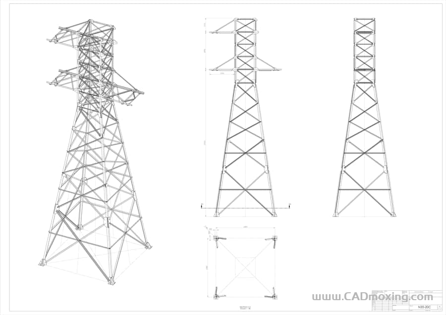 CAD模型网N35-20C 20米三线高压输电钢结构铁塔三维模型 CAD模型网N35-20C 20米三线高压输电钢结构铁塔三维模型