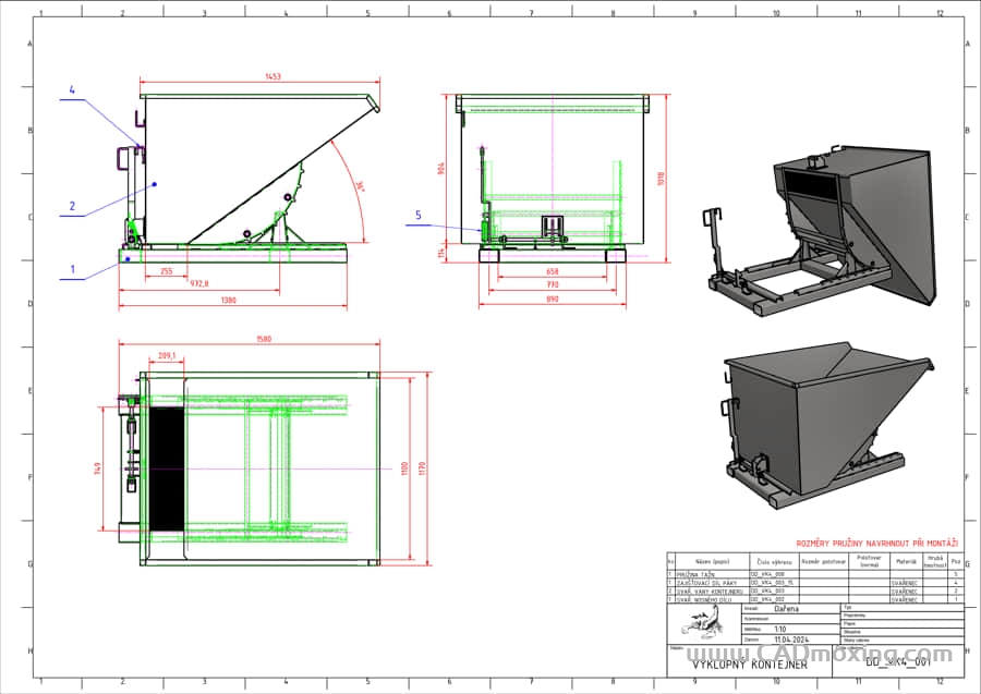 CAD模型网带铰链90度倾倒翻斗三维模型 CAD模型网带铰链90度倾倒翻斗三维模型