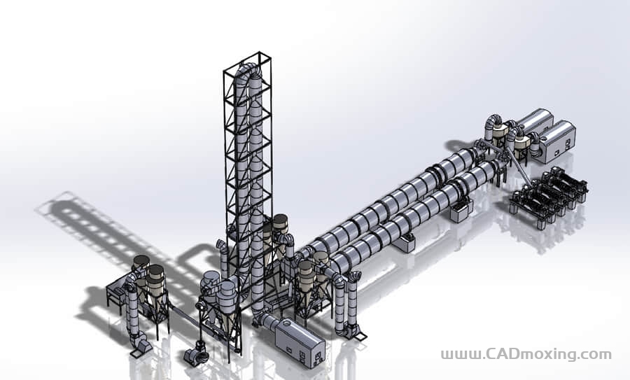 CAD模型网高温旋转滚筒干燥烘干机三维模型 CAD模型网高温旋转滚筒干燥烘干机三维模型