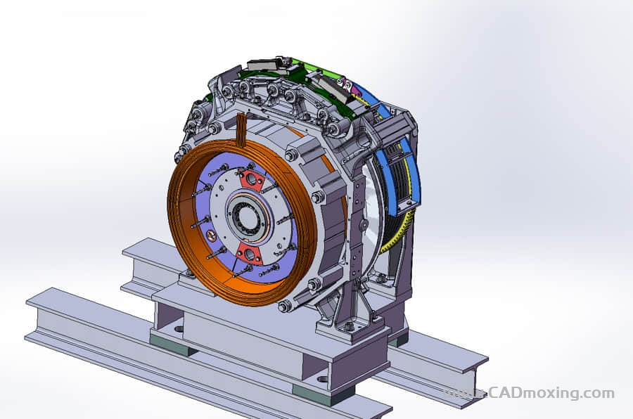 CAD模型网无齿轮电梯钢缆起重机牵引减速机紧急坠落刹车结构三维模型