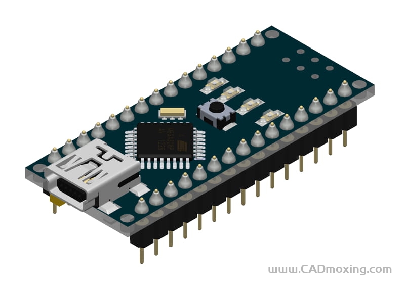 CAD模型网Adruino Nano 带焊接plss 15PIN开发板模块三维模型