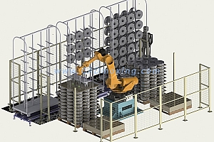 机器人自动上织布绕线纱筒工作站