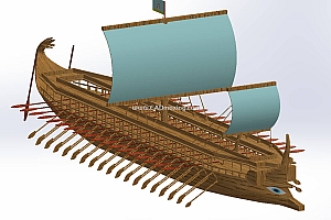 古代特里雷梅·雅典木制战舰模型
